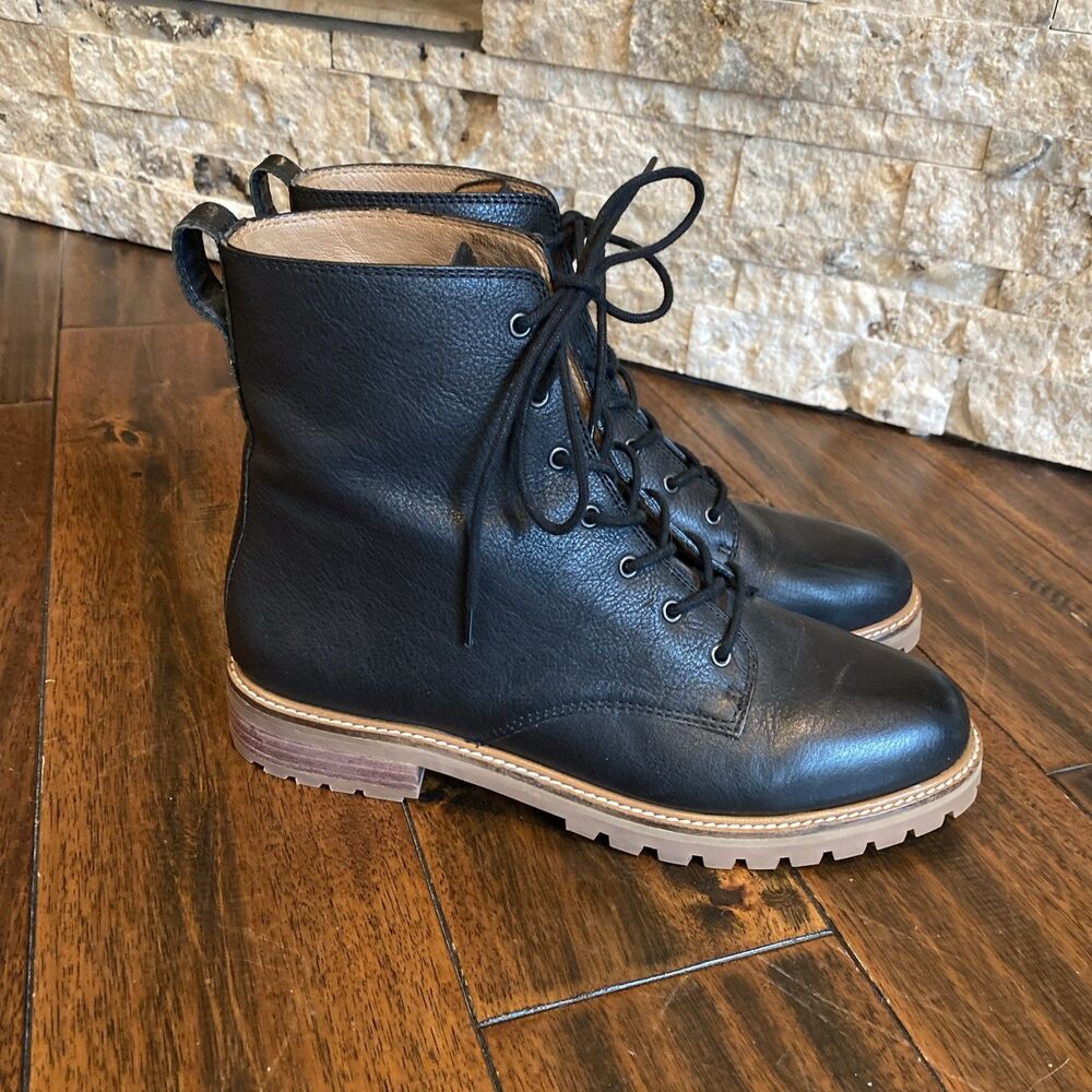 Madewell Black Leather Combat Boots with Tan Sole